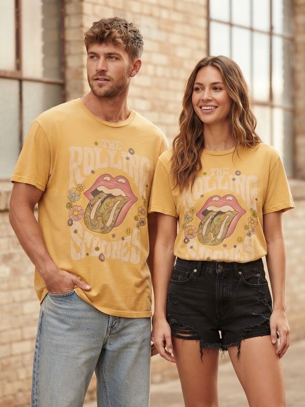 AMERICAN EAGLE OUTFITTERS AE Band Tee Rolling Stones XS/S 21” p2p Yellow EUC
